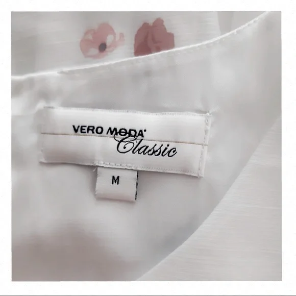 RETRO. VERO MODA Vintage Formal Dress. White & Pink Floral Print. Fit & Flared - Picture 7 of 9